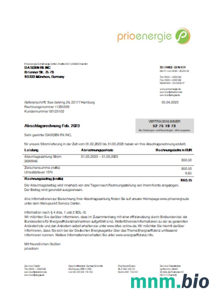 Prioenergie proof of address rachunek za usługi komunalne